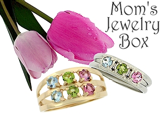 Mom's Jewelry Box is a store that features mothers rings, pendants, pins and braceletes.
