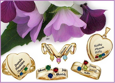 Name and birthstone personalized mothers rings.