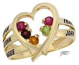 Heart ring with names and birthstones.