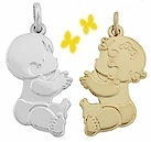 Baby boy charm in sterling silver, baby girl charm in 14k yellow gold.