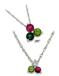 Birthstone pendants custom set with three stones.