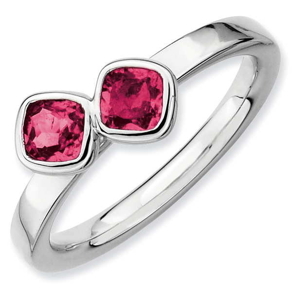 Sterling Silver Size SS Stackable Expressions Pink Tourmaline Double Heart Ring 8 