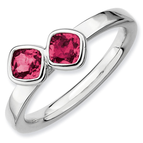 Sterling Silver Size SS Stackable Expressions Pink Tourmaline Double Heart Ring 8 Sterling Silver Size SS Stackable Expressions Pink Tourmaline Double Heart Ring 8